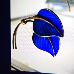 1950's Norway Hans Myhre Sterling Deep Blue Guilloche Enameled Leaf